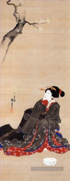 femme assise sous une fleur de cerisier Utagawa Kuniyoshi ukiyo e Peinture à l'huile